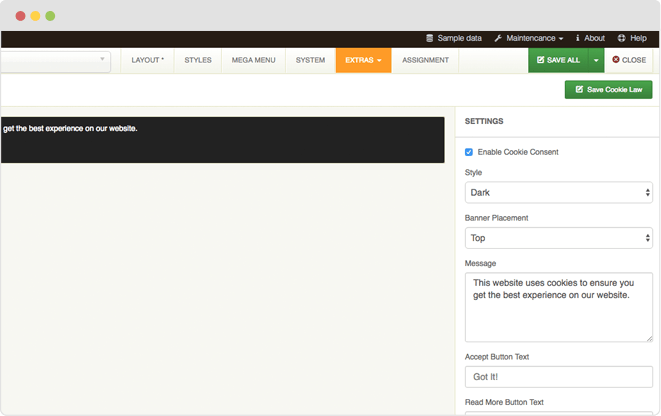 Cookie Law settings Cookie Law settings