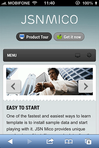 Mobile optimized presentation (screenshot made by iPhone)
