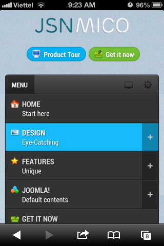 Mobile menu with icons applied